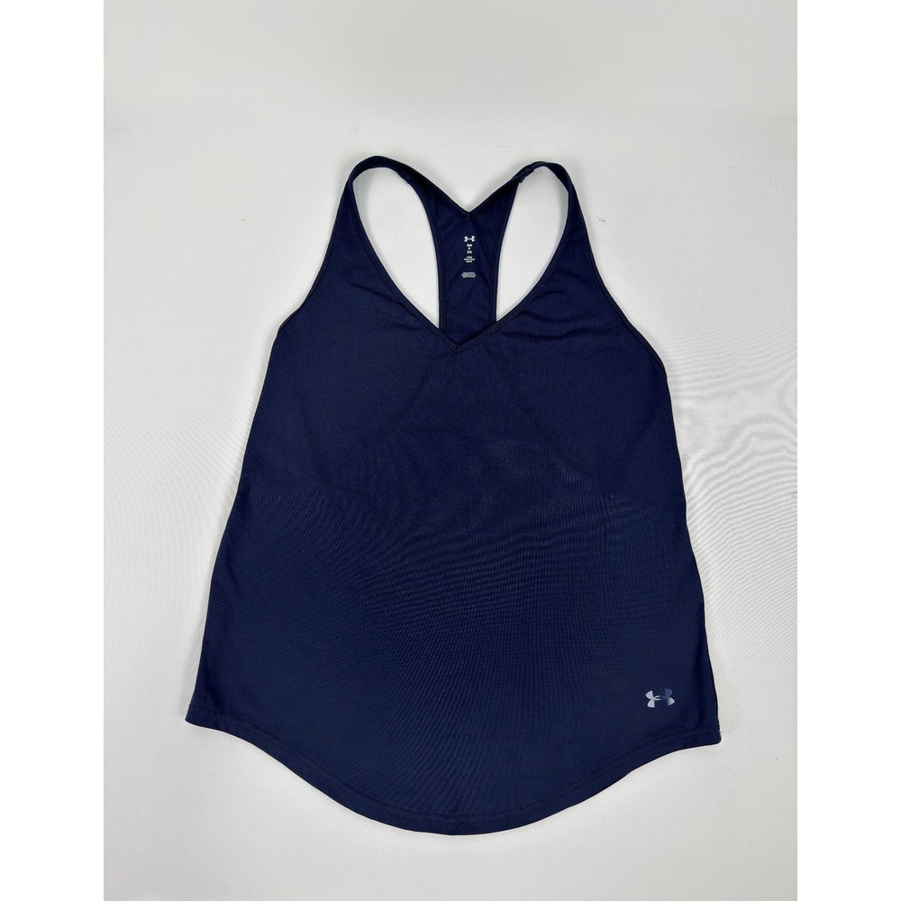 Under Armour Womens Navy Blue HeatGear Racerback V-Neck Tank Top Loose Fit Small